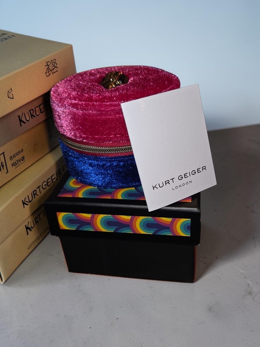 Kurt Geiger Velvet Small Round Jewelry Box, NIB